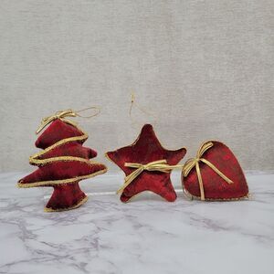 Vintage Red & Gold Velvet Christmas Ornaments Soft Non Breakable 90's